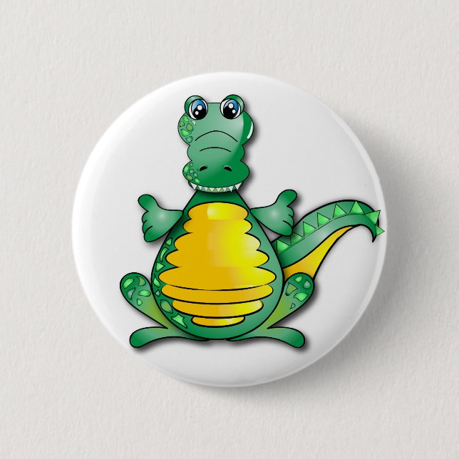 Green yellow happy Crocodile Pinback Button (Front)