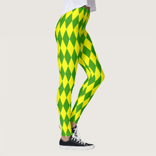 Green Yellow Harlequin Checkered Design  Leggings