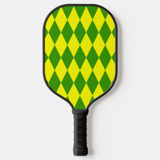 Green Yellow Harlequin Checkered Design  Pickleball Paddle (Front)