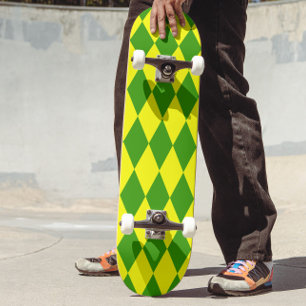 Green Yellow Harlequin Checkered Design  Skateboard