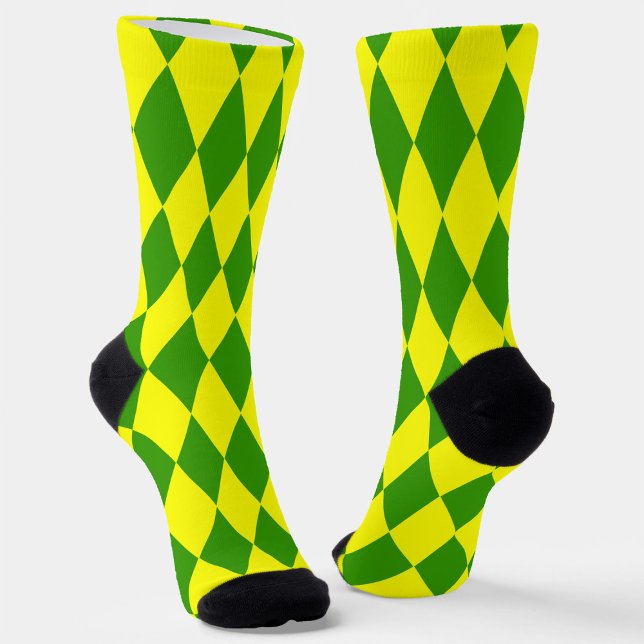 Green Yellow Harlequin Checkered Design  Socks (Creator Uploaded)