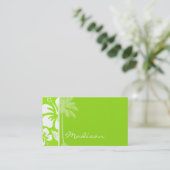 Green-Yellow Hawaiian Tropical Hibiscus; Palm Business Card (Standing Front)