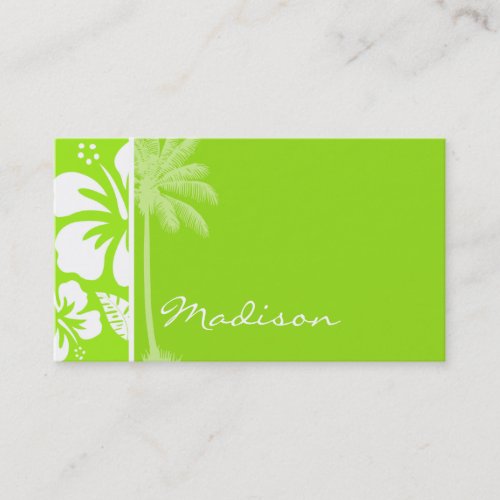 Green-Yellow Hawaiian Tropical Hibiscus; Palm Business Cards