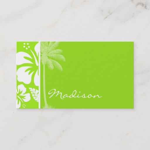 Customizable Green-Yellow Hawaiian Tropical Hibiscus; Palm Business Cards