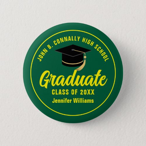 Green Yellow High School Graduate Custom Name Tag Button