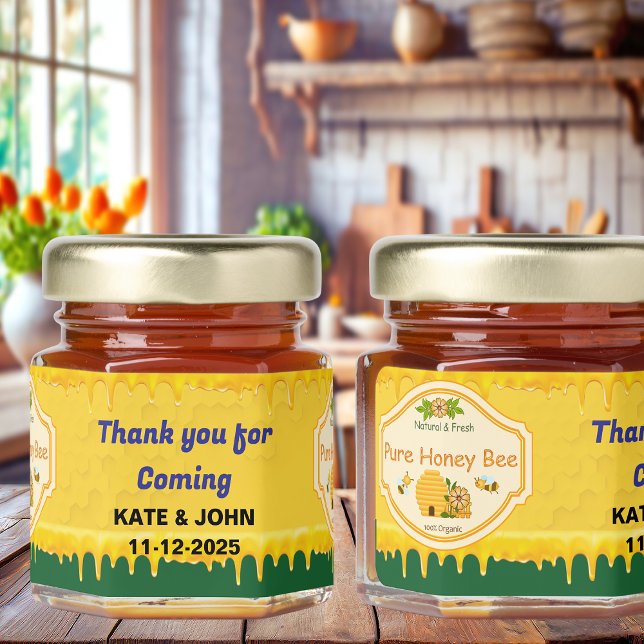 Green Yellow Honey Bee Customizable Text Label  Jar Favors (Creator Uploaded)