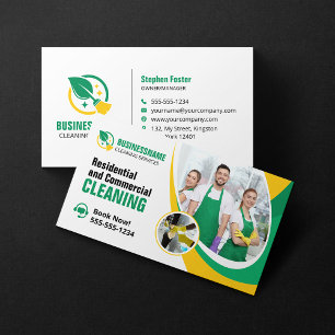 Green Yellow House Cleaning Housekeeping Maid  Business Card
