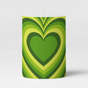 Green Yellow Hypnotic Heart Love Pattern Pillar Candle