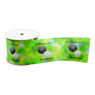 Green Yellow Lawn Bowls Bowled Beautiful Design, Satin Ribbon