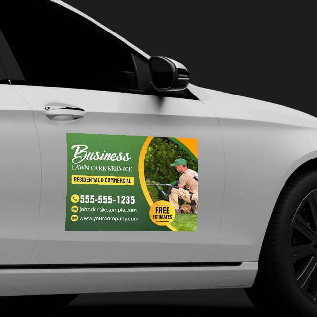 Green & Yellow Lawn Care Landscaping Mow Car Magnet (Creator Uploaded)