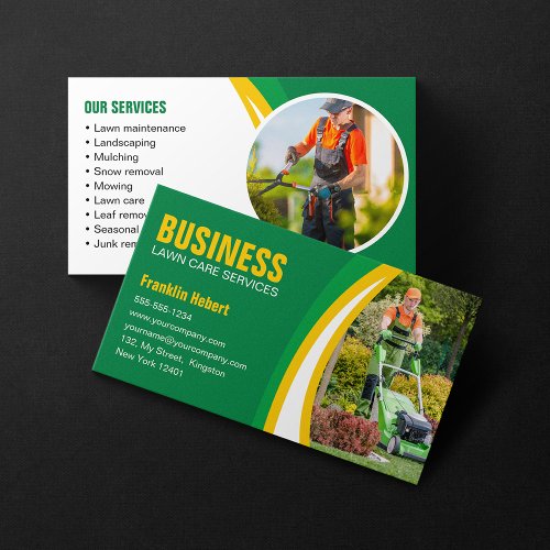 Green Yellow Lawn Care Landscaping Mowing Business Card