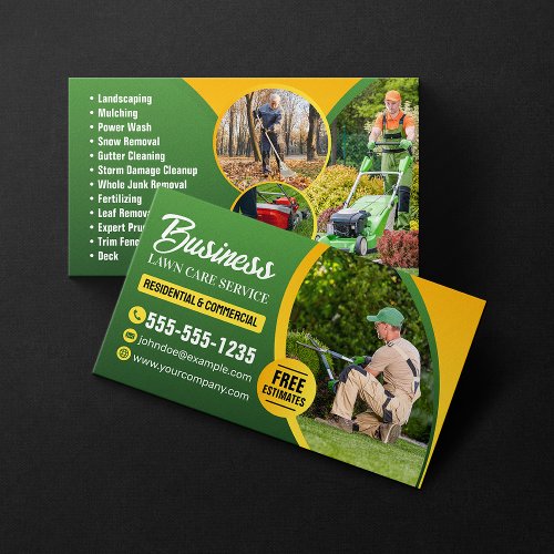 Green  Yellow Lawn Care Landscaping Mowing Business Card