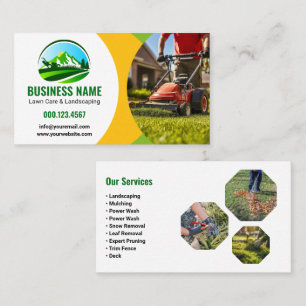 Green Yellow Lawn Care Landscaping Mowing Business Card