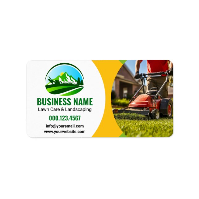 Green Yellow Lawn Care Landscaping Mowing Label (Front)