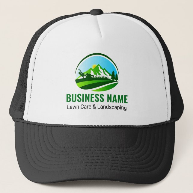 Green Yellow Lawn Care Landscaping Mowing Trucker Hat (Front)