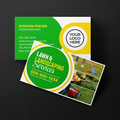Green  Yellow Lawn Landscaping Mowing Gardening Business Card