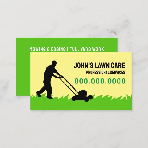 Green Yellow Lawn Mowing Business Card