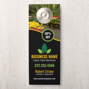 Green Yellow Lawncare Landscaping Maintenance Door Hanger