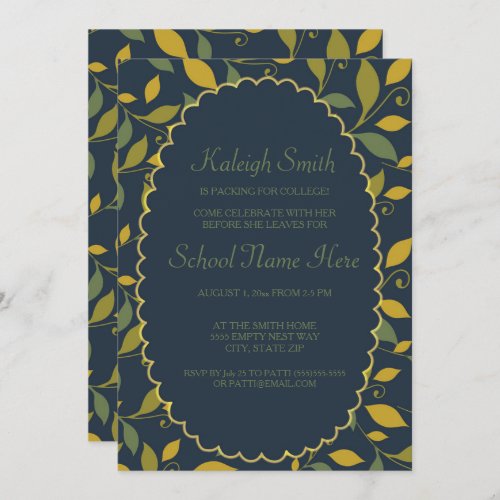 Green Yellow Leaves on Navy Blue Trunk Party Invitation