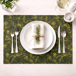Green Yellow Lemon Sketch Pattern Cloth Placemat