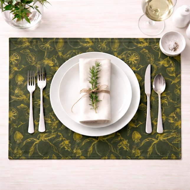 Green Yellow Lemon Sketch Pattern Cloth Placemat (Creator Uploaded)