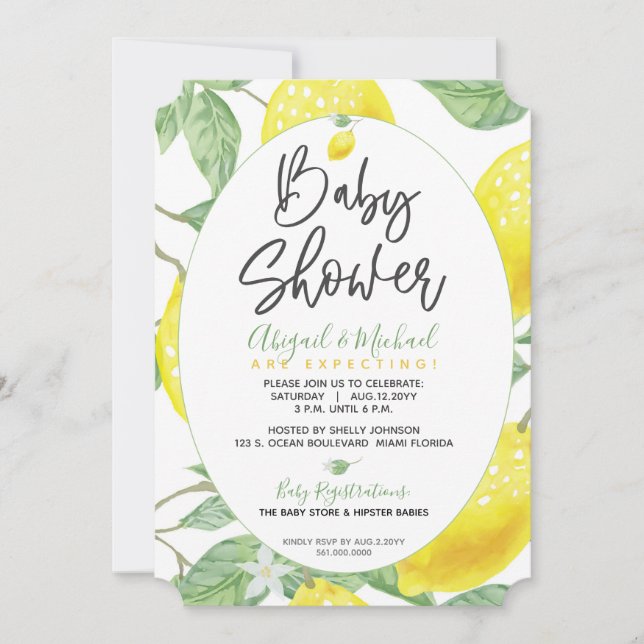 Green Yellow Lemon Tree Gender Neutral Baby Shower Invitation (Front)