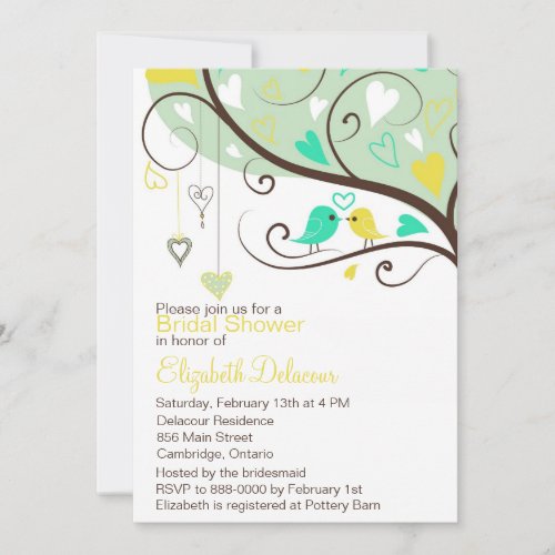 Green &amp; Yellow Love Birds Bridal Shower Invitation