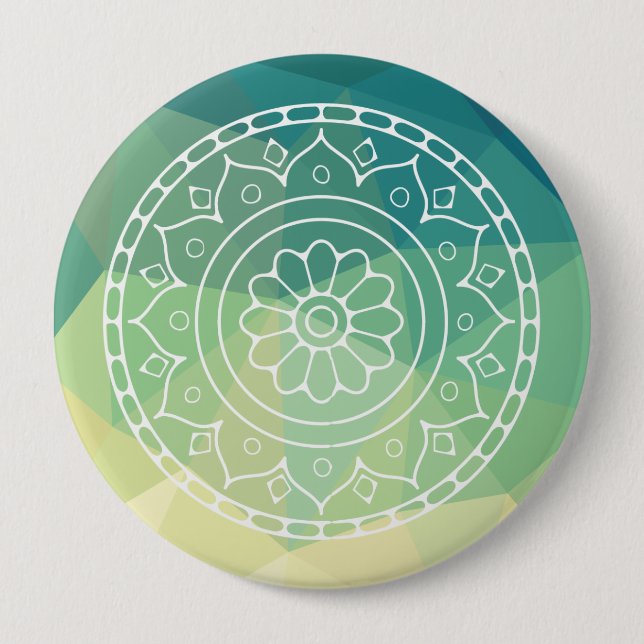 Green Yellow Mandala Inspiration Harmony Flower Button (Front)