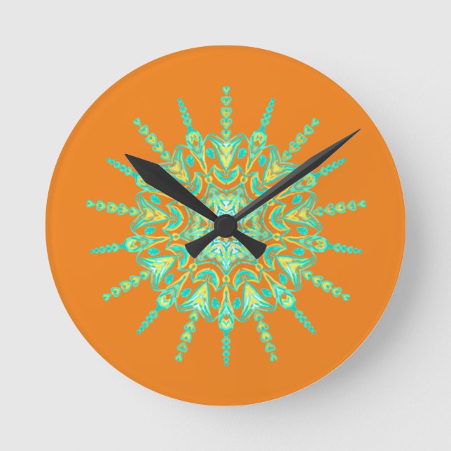 GREEN YELLOW MANDALA ROUND CLOCK (Front)
