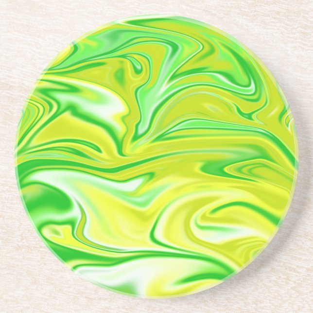 Green Yellow Marbleized Spring, Sandstone Coaster (Front)