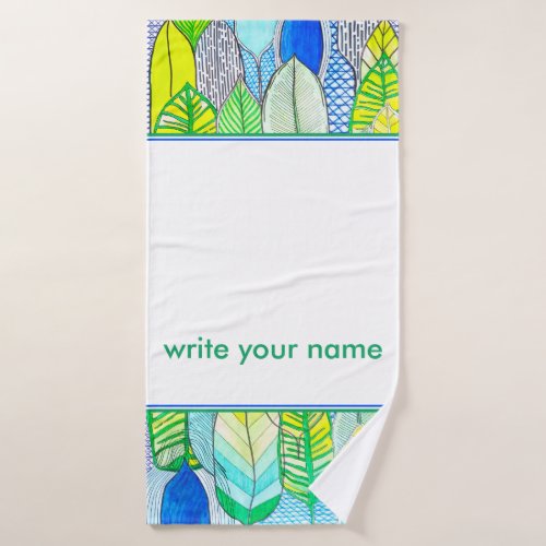 Green Yellow Modern Tropical Boho Monogram name Bath Towel Set