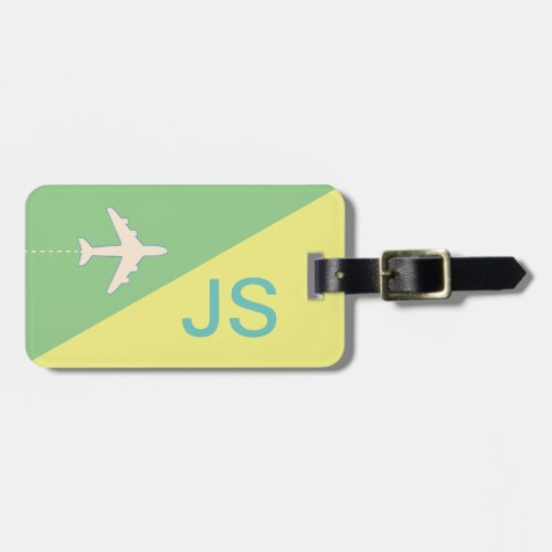 green yellow monogram airplane travel luggage tag