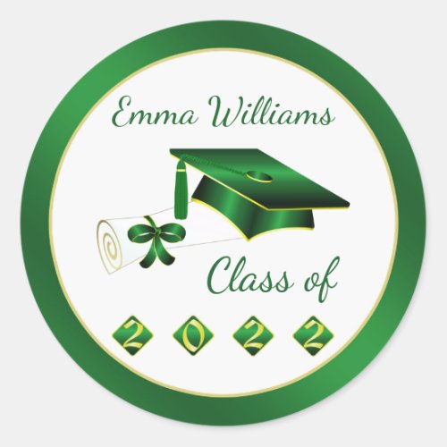 Green Yellow Mortar Diploma Class of 2022 Classic Round Sticker