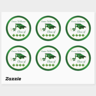 Green Yellow Mortar Diploma Class of 2025 Classic Round Sticker