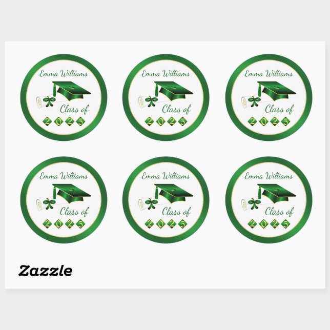 Green Yellow Mortar Diploma Class of 2025 Classic Round Sticker (Sheet)