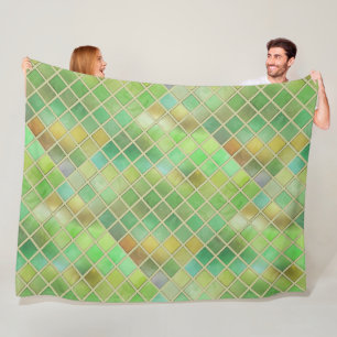 Green Yellow Mosaic Design Fleece Blanket