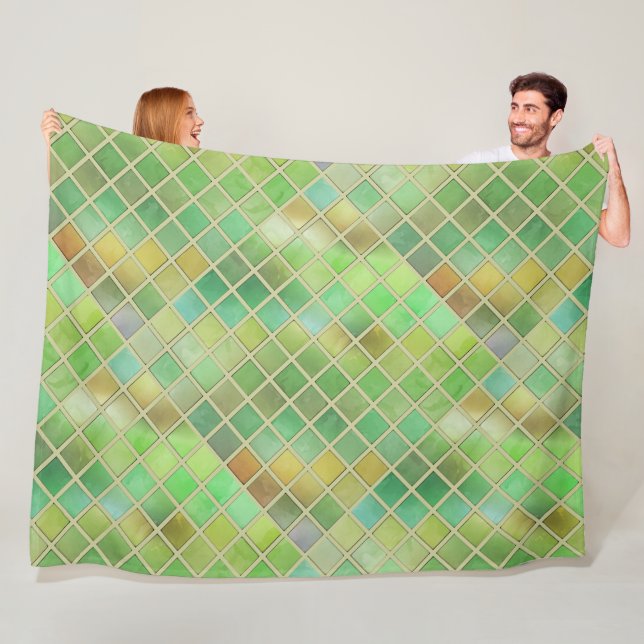 Green Yellow Mosaic Design Fleece Blanket (In Situ)