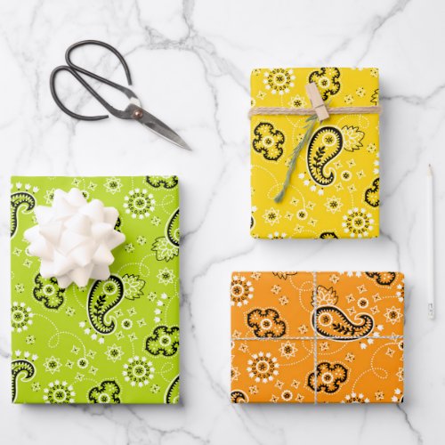 green yellow orange Bandana Classic Pattern Fun Wrapping Paper Sheets