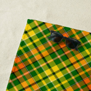 Green Yellow Orange Plaid Tartan Design Beach Towel