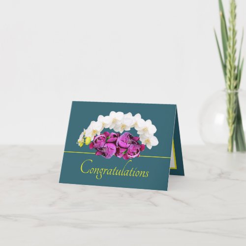 Green Yellow OrchidPeony Bouquet Congratulations Card