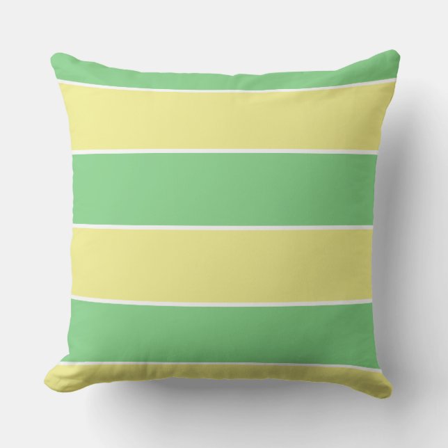 green & yellow pastel large stripes outdoor pillow (Front)