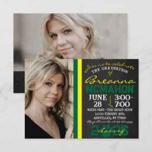 Green & Yellow Paw Print Graduation 2 Photo Invitation