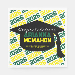Green & Yellow Personalized Graduation Cap Paper Napkins