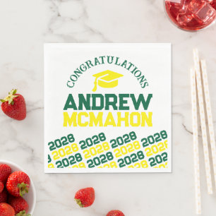 Green & Yellow Personalized Graduation Party Paper Napkins