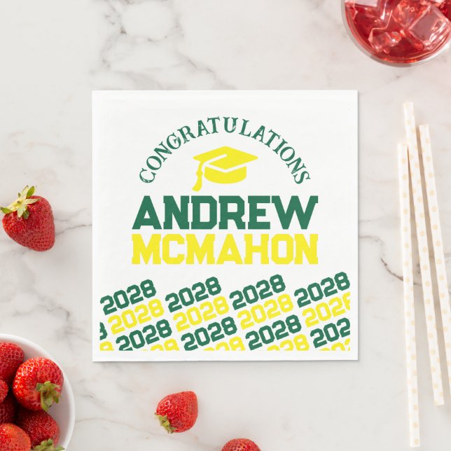 Green & Yellow Personalized Graduation Party Paper Napkins (Insitu)