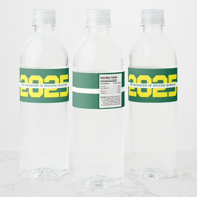 Green & Yellow Personalized Graduation Water Bottle Label (Creator Uploaded)