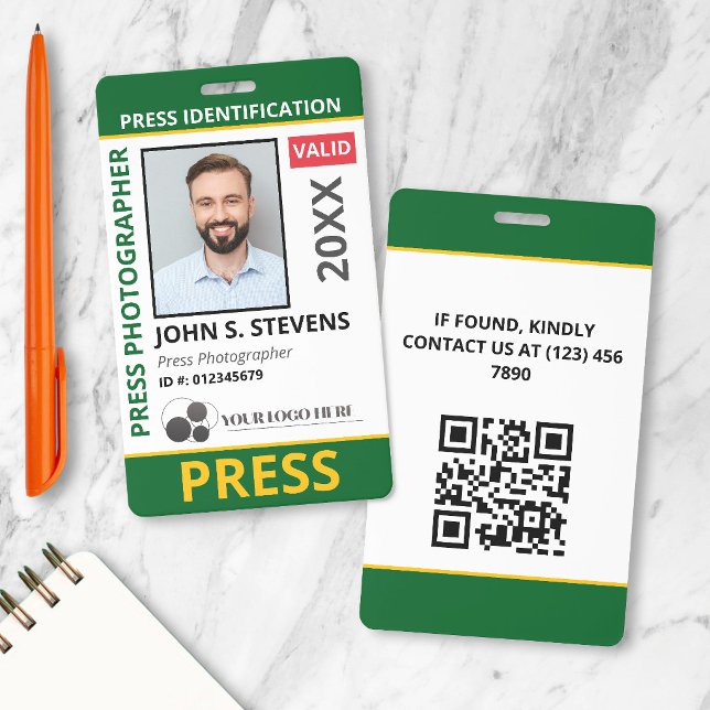 Green Yellow Photo & Logo Press ID QR Code Badge (Creator Uploaded)