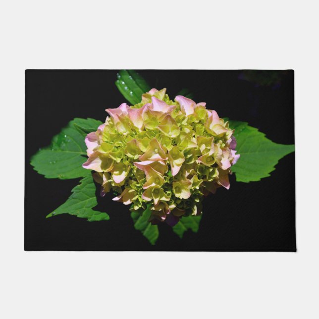 Green yellow pink Hydrangea pink yellow flower Doormat (Front)