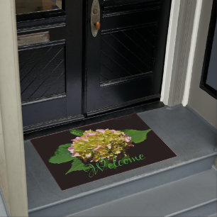 Green yellow pink Hydrangea pink yellow flower Doormat