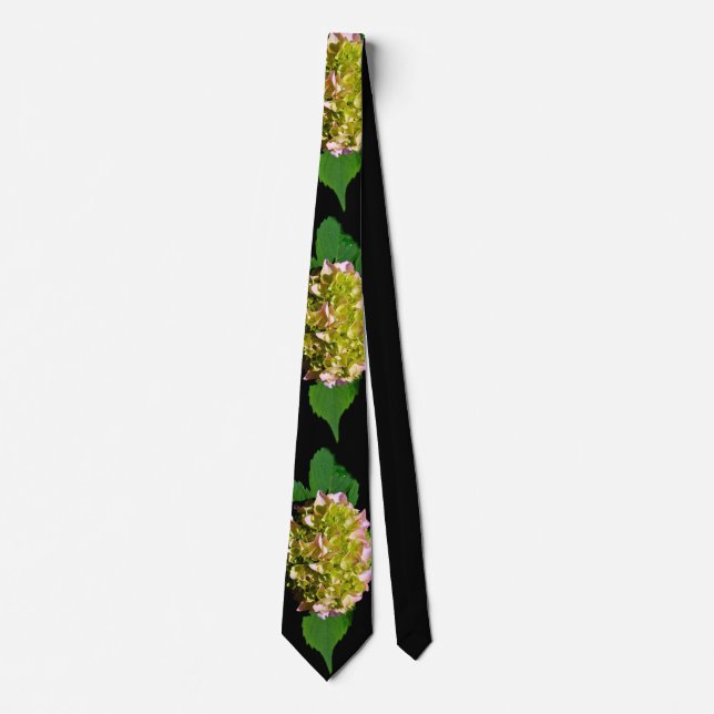 Green yellow pink Hydrangea pink yellow flower Neck Tie (Front)